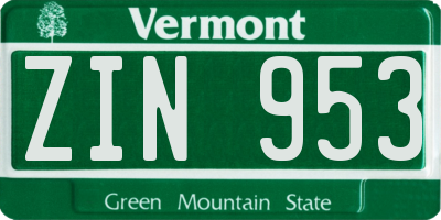 VT license plate ZIN953