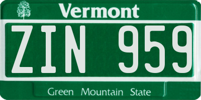 VT license plate ZIN959