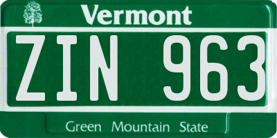 VT license plate ZIN963