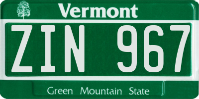 VT license plate ZIN967