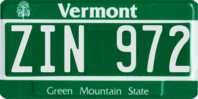 VT license plate ZIN972