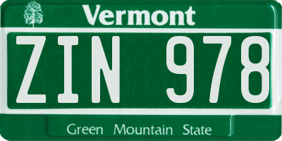 VT license plate ZIN978