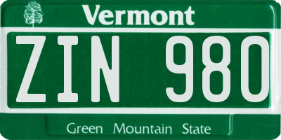 VT license plate ZIN980