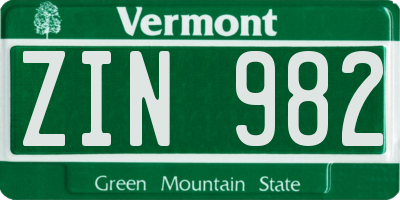 VT license plate ZIN982