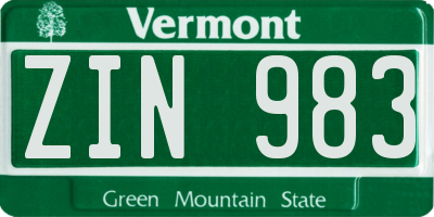 VT license plate ZIN983