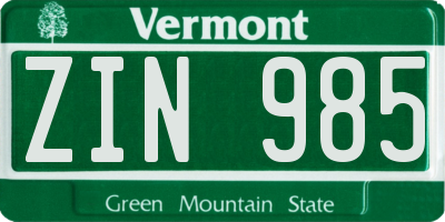 VT license plate ZIN985