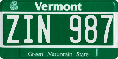VT license plate ZIN987