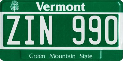 VT license plate ZIN990