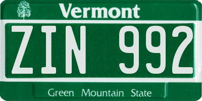 VT license plate ZIN992