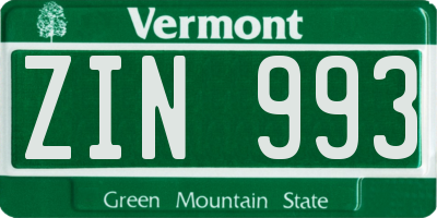 VT license plate ZIN993