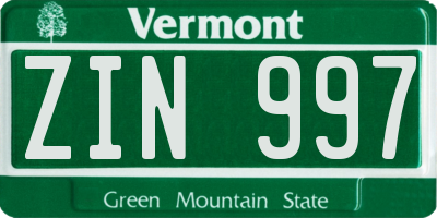 VT license plate ZIN997