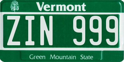 VT license plate ZIN999