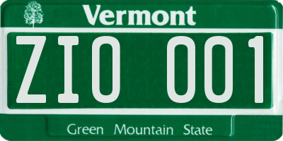 VT license plate ZIO001