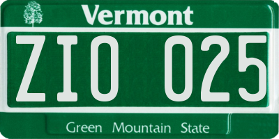 VT license plate ZIO025