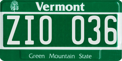 VT license plate ZIO036