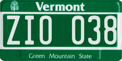 VT license plate ZIO038