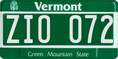 VT license plate ZIO072