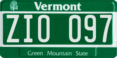 VT license plate ZIO097