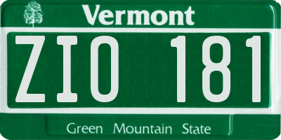 VT license plate ZIO181