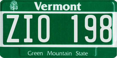 VT license plate ZIO198