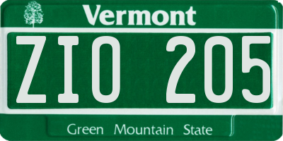 VT license plate ZIO205