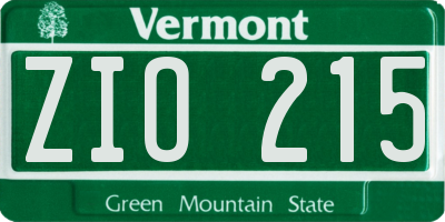 VT license plate ZIO215
