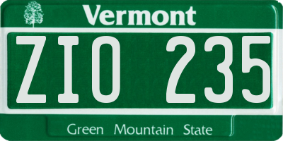 VT license plate ZIO235