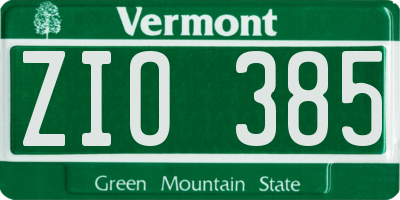 VT license plate ZIO385