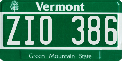 VT license plate ZIO386