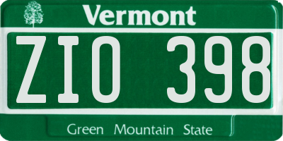VT license plate ZIO398
