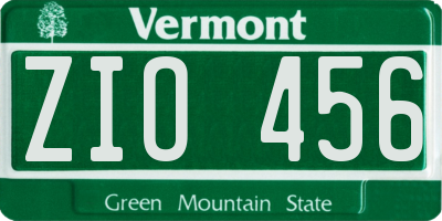 VT license plate ZIO456