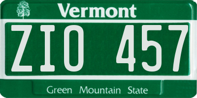 VT license plate ZIO457