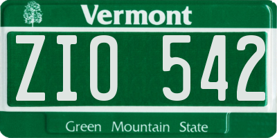 VT license plate ZIO542