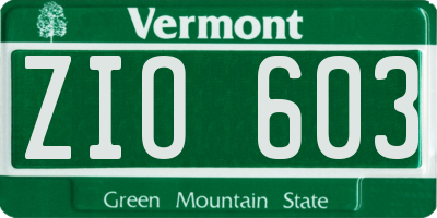 VT license plate ZIO603