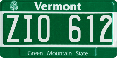 VT license plate ZIO612