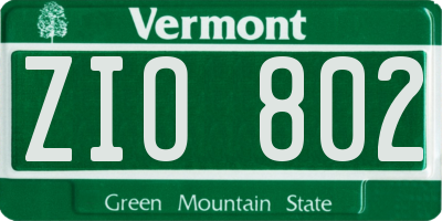 VT license plate ZIO802