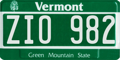 VT license plate ZIO982
