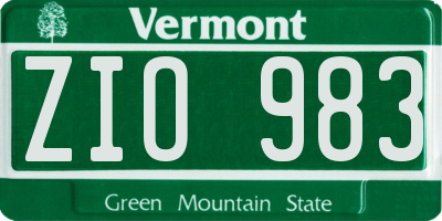 VT license plate ZIO983