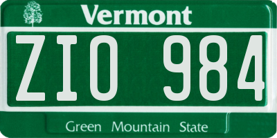 VT license plate ZIO984