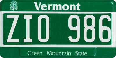 VT license plate ZIO986