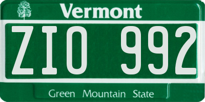 VT license plate ZIO992