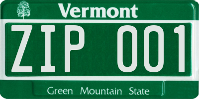 VT license plate ZIP001