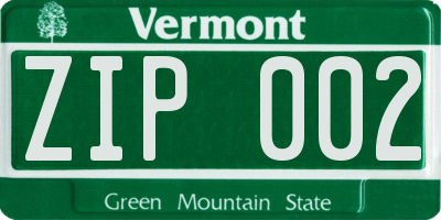 VT license plate ZIP002