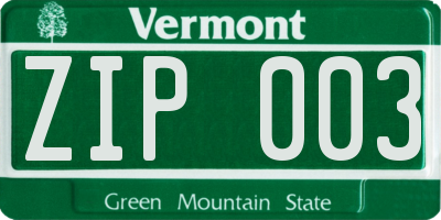 VT license plate ZIP003