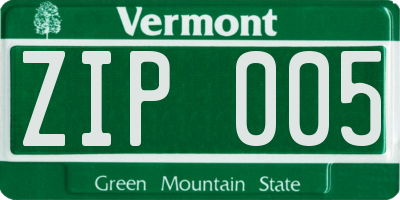 VT license plate ZIP005