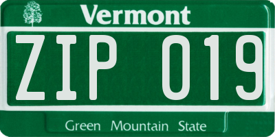 VT license plate ZIP019
