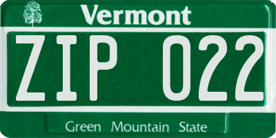VT license plate ZIP022