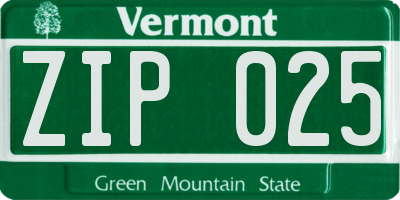 VT license plate ZIP025