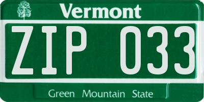 VT license plate ZIP033