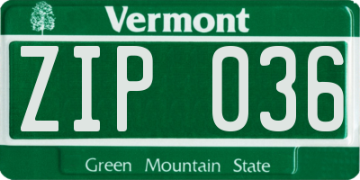 VT license plate ZIP036